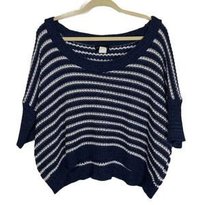 Yarn Art Blue/ White Striped Crop Knit Sweater